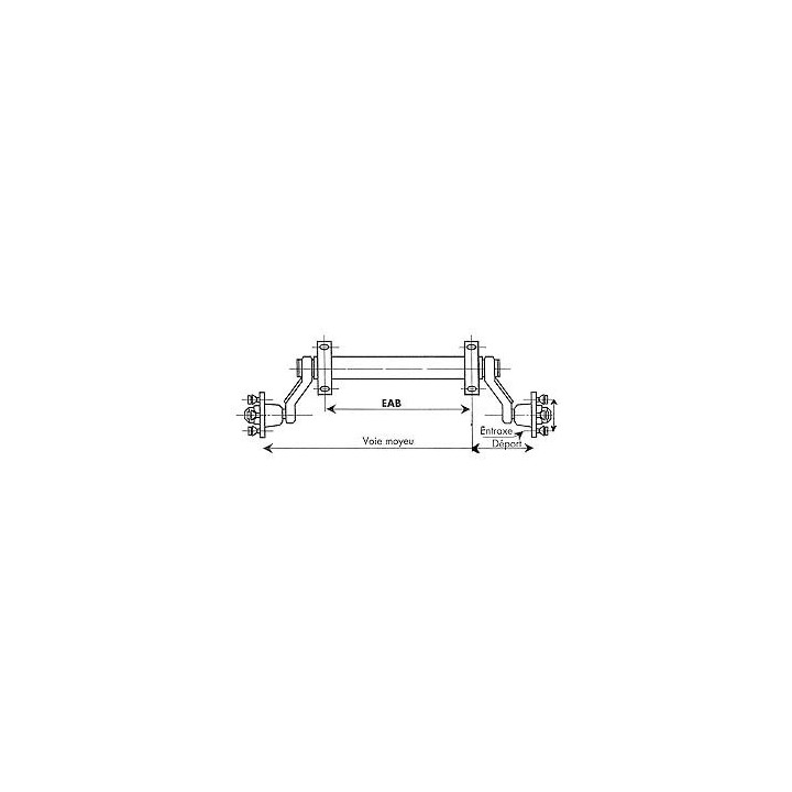 Essieu remorque 500 KG - 4 trous 130 mm - non freiné, EAB 1110 mm