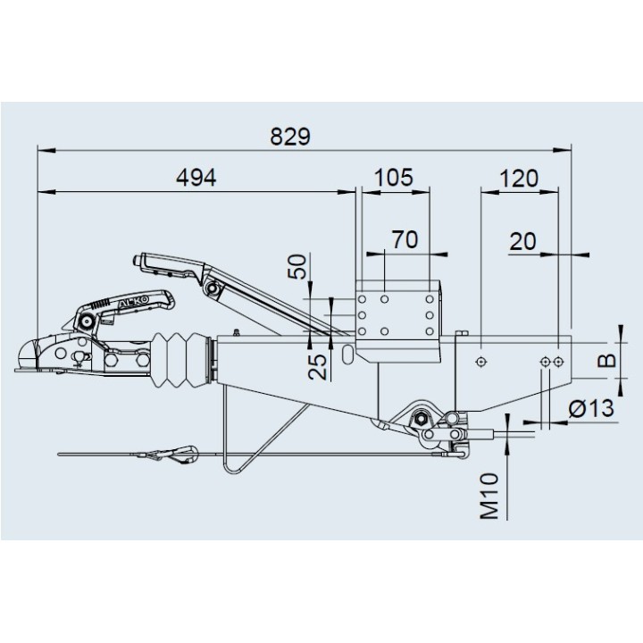 Dimensions et détails de la tête d’attelage freinée ALKO 161S
