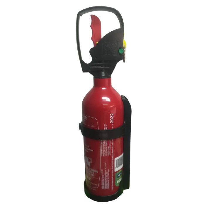Extincteur ABC 1KG à poudre avec support inclus - idéal pour habitations et véhicules.