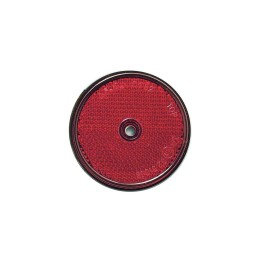 Catadioptre rouge rond 86 mm avec trou central pour remorques et véhicules.