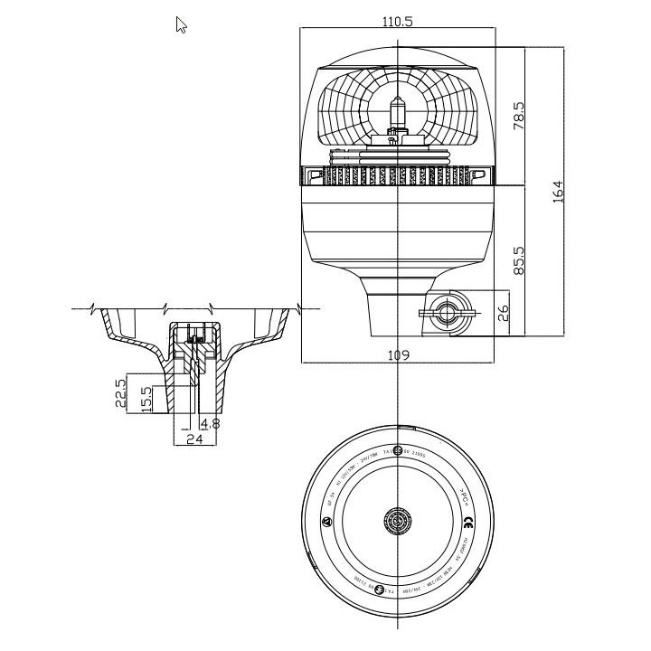 GYROPHARE HALOGENE MINIMAX TIGE RIGIDE 12V