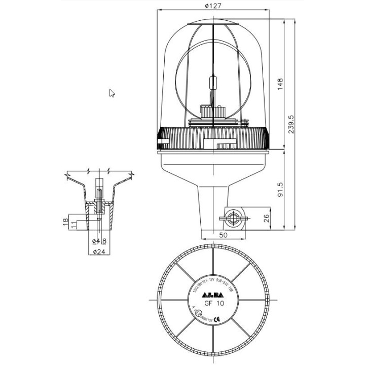 GYROPHARE PULSAR TIGE RIGIDE 12V