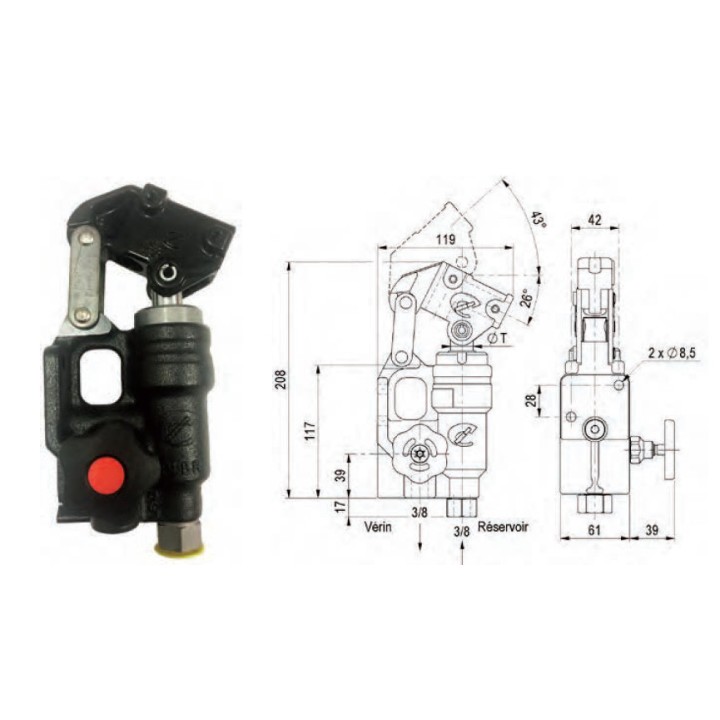 POMPE EN LIGNE+LEVIER - Pompes et vérins hydrauliques
