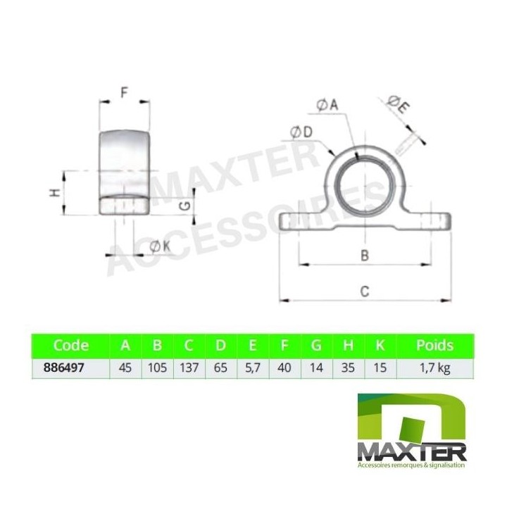 PAIRE DE PALIERS D45 A VISSER - Pompes et vérins hydrauliques