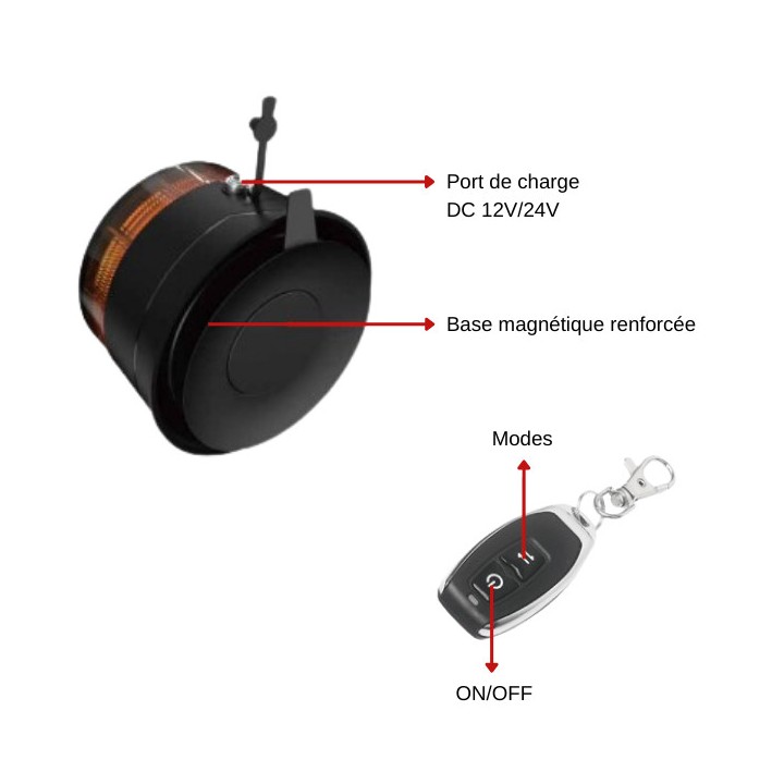 GYROPHARE LED MAGNETIQUE SANS FIL + TELECOMMANDE