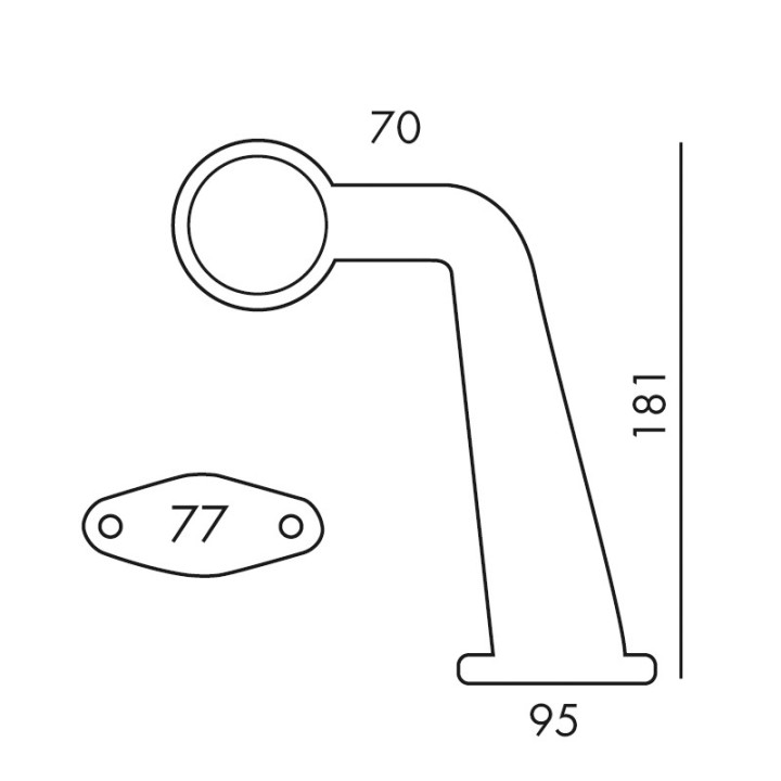 Feu de gabarit incliné AJBA 12V - Base métallique et cabochon réversible - Dimensions