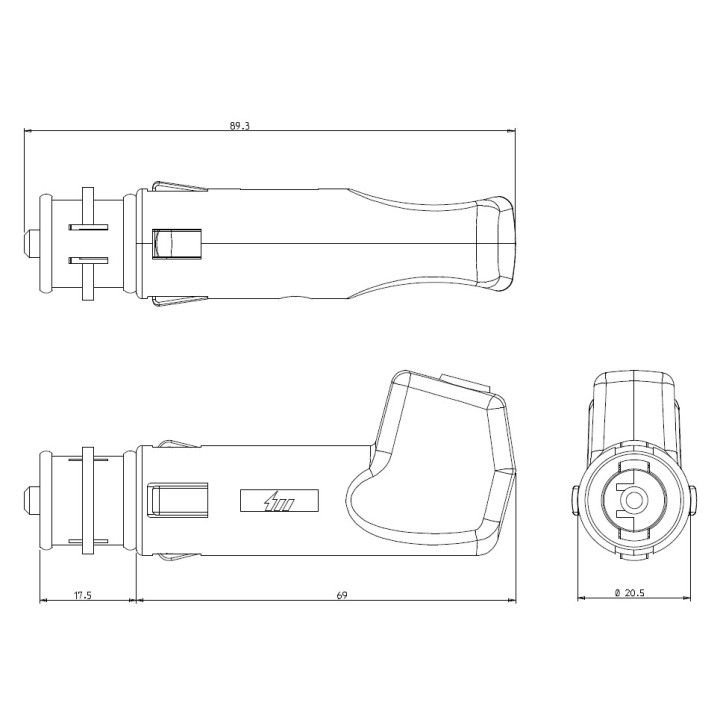 Prise Allume Cigare - Male Coude 90° - Faisceaux d'alimentation