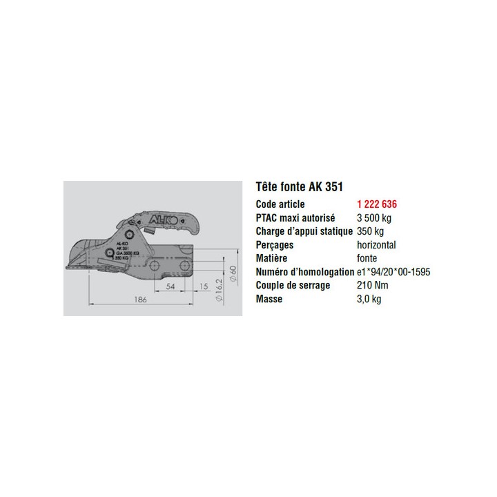 Boitier Attelage AK351 - 3500KG - ALKO - Pièces détachées