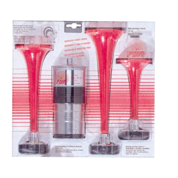 Avertisseur sonore 12V - 3 trompes en résine avec accessoires inclus